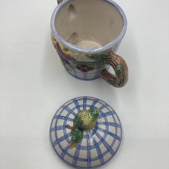 Vintage 1994 Omnibus China Sugar and Creamer Set Checkered Fruit Theme - Picture 9 of 15